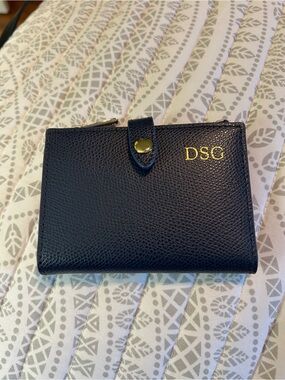 Mark and Graham Monogrammed Navy Saffiano Leather Wallet - DSG